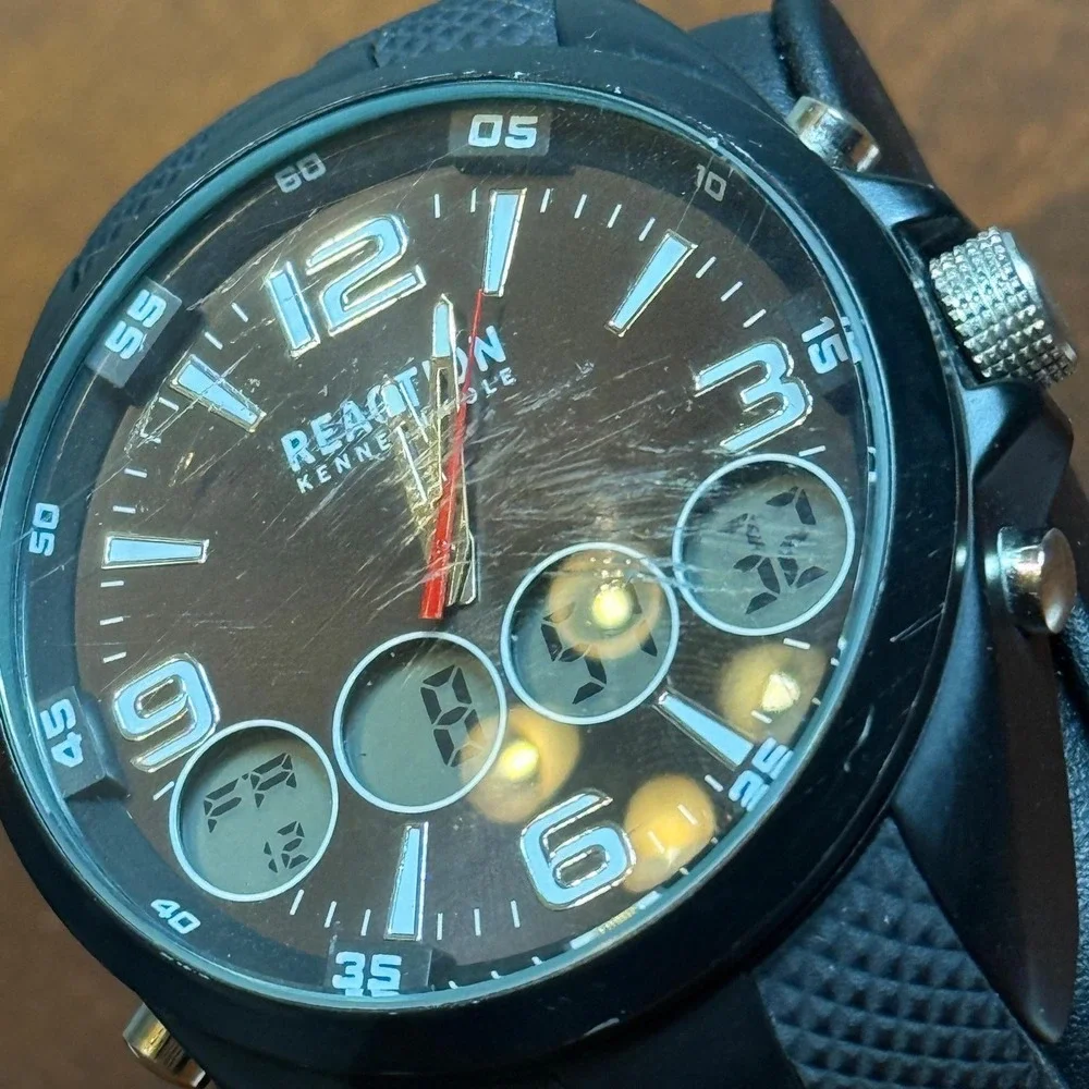 Kenneth Cole Reaction Mens Analog Digital Hybrid Watch Black Silicone Strap
